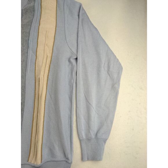 Mens Montechiaro V Neck Sweater Size M Pullover Blue Gray & Cream Made in Italy - Picture 6 of 12